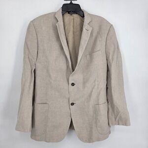 J Hilburn 100% Linen Blazer Sport Coat Men's 45R Beige Single Breasted 2 Button